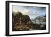 A Mountainous River Landscape with a Crowded Market Scene, 1661-Jan Peeters-Framed Giclee Print