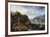 A Mountainous River Landscape with a Crowded Market Scene, 1661-Jan Peeters-Framed Giclee Print