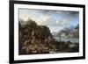 A Mountainous River Landscape with a Crowded Market Scene, 1661-Jan Peeters-Framed Giclee Print