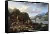 A Mountainous River Landscape with a Crowded Market Scene, 1661-Jan Peeters-Framed Stretched Canvas