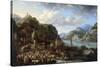 A Mountainous River Landscape with a Crowded Market Scene, 1661-Jan Peeters-Stretched Canvas