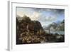 A Mountainous River Landscape with a Crowded Market Scene, 1661-Jan Peeters-Framed Giclee Print