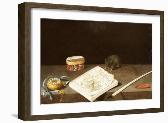 A Mouse Chewing an Almanac with a Pocket Watch, a Quill, Sealing Wax and a Box on a Ledge-School Of Frankfurt-Framed Giclee Print
