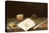 A Mouse Chewing an Almanac with a Pocket Watch, a Quill, Sealing Wax and a Box on a Ledge-School Of Frankfurt-Stretched Canvas