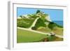 A moving truck runs on the coastal road-Hiroyuki Izutsu-Framed Giclee Print