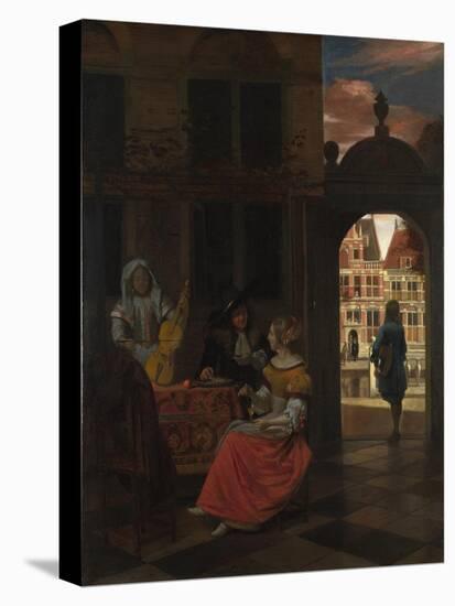 A Musical Party in a Courtyard, 1677-Pieter de Hooch-Stretched Canvas