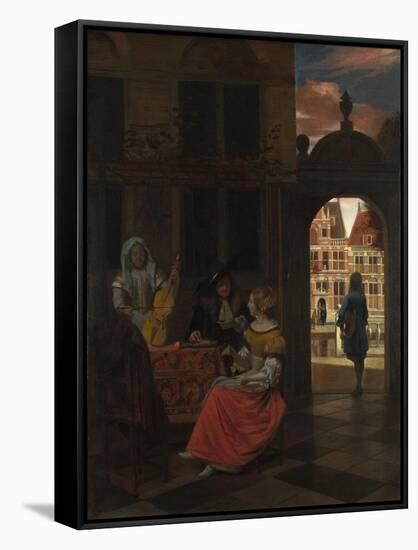 A Musical Party in a Courtyard, 1677-Pieter de Hooch-Framed Stretched Canvas