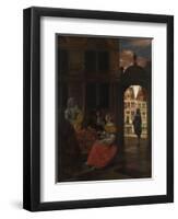 A Musical Party in a Courtyard, 1677-Pieter de Hooch-Framed Premium Giclee Print