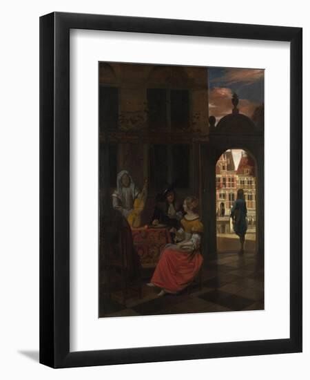 A Musical Party in a Courtyard, 1677-Pieter de Hooch-Framed Premium Giclee Print