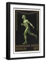 A Naked Athlete Running. Germany 1916 Berlin Olympic Games Poster Stamp, Unused-null-Framed Giclee Print