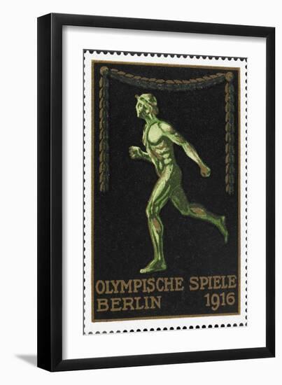 A Naked Athlete Running. Germany 1916 Berlin Olympic Games Poster Stamp, Unused-null-Framed Giclee Print