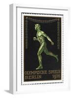 A Naked Athlete Running. Germany 1916 Berlin Olympic Games Poster Stamp, Unused-null-Framed Giclee Print