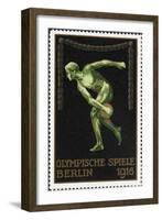 A Naked Discus Thrower. Germany 1916 Berlin Olympic Games Poster Stamp, Unused-null-Framed Giclee Print