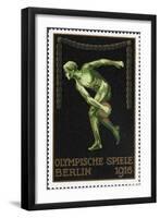 A Naked Discus Thrower. Germany 1916 Berlin Olympic Games Poster Stamp, Unused-null-Framed Giclee Print