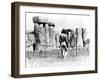 A Naked Hippy Watches Stonehenge from Behind Barb Wire on Summer Solstice-null-Framed Premium Photographic Print