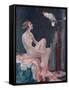 A Naked Woman Relaxing While Speaking to Her Cockatoo-null-Framed Stretched Canvas