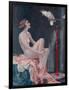 A Naked Woman Relaxing While Speaking to Her Cockatoo-null-Framed Art Print