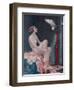 A Naked Woman Relaxing While Speaking to Her Cockatoo-null-Framed Art Print