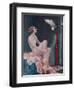 A Naked Woman Relaxing While Speaking to Her Cockatoo-null-Framed Art Print