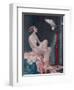 A Naked Woman Relaxing While Speaking to Her Cockatoo-null-Framed Art Print