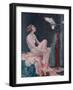 A Naked Woman Relaxing While Speaking to Her Cockatoo-null-Framed Art Print