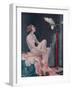 A Naked Woman Relaxing While Speaking to Her Cockatoo-null-Framed Art Print