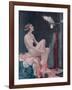 A Naked Woman Relaxing While Speaking to Her Cockatoo-null-Framed Art Print