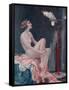 A Naked Woman Relaxing While Speaking to Her Cockatoo-null-Framed Stretched Canvas