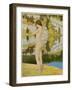 A Naked Woman Standing by a Lake, Looking Thoughtful-null-Framed Art Print
