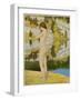 A Naked Woman Standing by a Lake, Looking Thoughtful-null-Framed Art Print