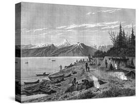 A Native American Camp at the Edge of the Yukon River, USA, 19th Century-Hurel-Stretched Canvas