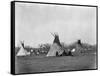 A Native American Family Sits Outside their Teepee-W.S. Soule-Framed Stretched Canvas