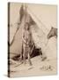 A Native American Stands at the Entrance to His Teepee Holding a Rifle, 1880-90-William Notman-Stretched Canvas