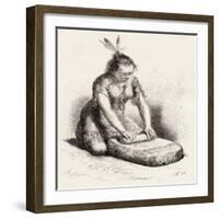 A Native Guayan Woman Crushing Grain-null-Framed Giclee Print