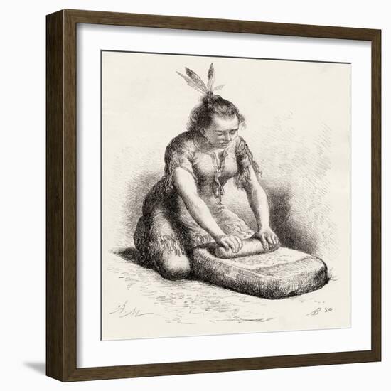 A Native Guayan Woman Crushing Grain-null-Framed Giclee Print