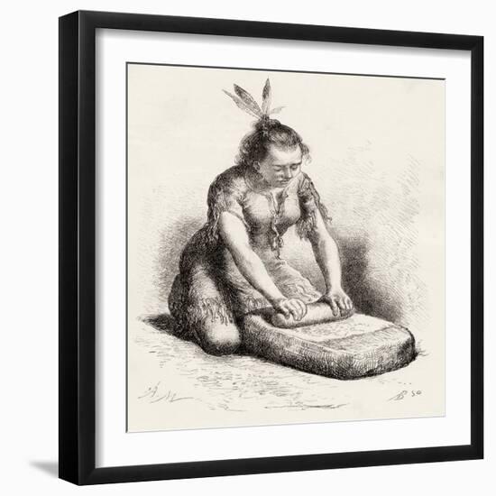 A Native Guayan Woman Crushing Grain-null-Framed Giclee Print