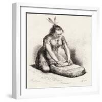 A Native Guayan Woman Crushing Grain-null-Framed Giclee Print