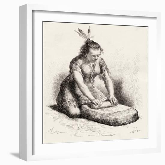 A Native Guayan Woman Crushing Grain-null-Framed Giclee Print