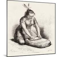 A Native Guayan Woman Crushing Grain-null-Mounted Giclee Print