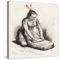 A Native Guayan Woman Crushing Grain-null-Stretched Canvas