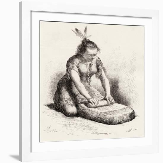 A Native Guayan Woman Crushing Grain-null-Framed Giclee Print