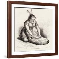 A Native Guayan Woman Crushing Grain-null-Framed Giclee Print