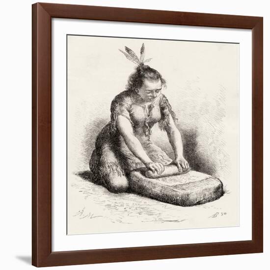 A Native Guayan Woman Crushing Grain-null-Framed Giclee Print