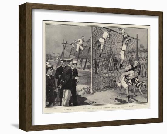 A Naval Athletic Gathering, Scaling the Torpedo Net in the Obstacle Race-Frederic De Haenen-Framed Giclee Print