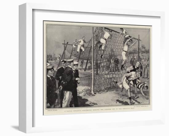 A Naval Athletic Gathering, Scaling the Torpedo Net in the Obstacle Race-Frederic De Haenen-Framed Giclee Print