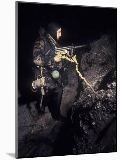 A Navy Seal Crosses the Beach at Night Fully Armed-Stocktrek Images-Mounted Photographic Print