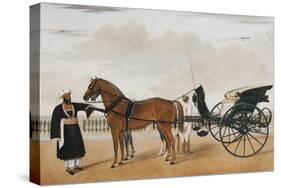 A Nawab Standing by His Horse Drawn Gharry or Carriage Attended by His Groom Bearing a Chauri-Shaikh Muhammad Amir Of Karraya-Stretched Canvas