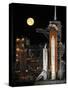 A Nearly Full Moon Sets As Space Shuttle Discovery Sits Atop the Launch Pad-Stocktrek Images-Stretched Canvas