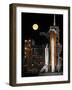 A Nearly Full Moon Sets As Space Shuttle Discovery Sits Atop the Launch Pad-Stocktrek Images-Framed Photographic Print