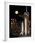 A Nearly Full Moon Sets As Space Shuttle Discovery Sits Atop the Launch Pad-Stocktrek Images-Framed Photographic Print